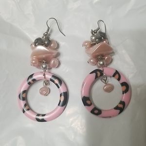 Pair of pink with cheetah print earrings